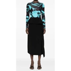Ulla Johnson Danica Draped Detail Midi Skirt‎ Black Crepe Peplum Size S Classic